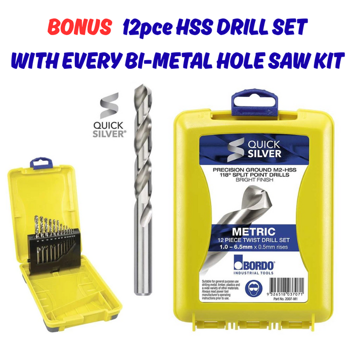 10-54mm 13 Pce Locksmith's Hole Saw Kit with Bonus 12 Pc Jobber Drill Set