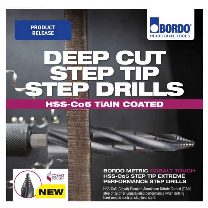 Deep Cut Step Tip Step Drill, Cobalt TiAIN Coated