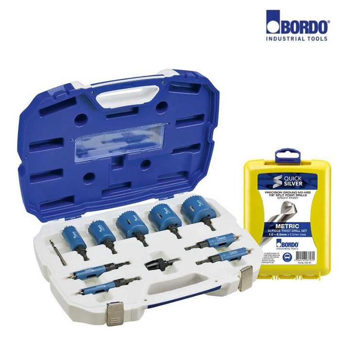 16-60mm 11 Pce Tradesman's Hole Saw Kit with Bonus 12 Pc Jobber Drill Set