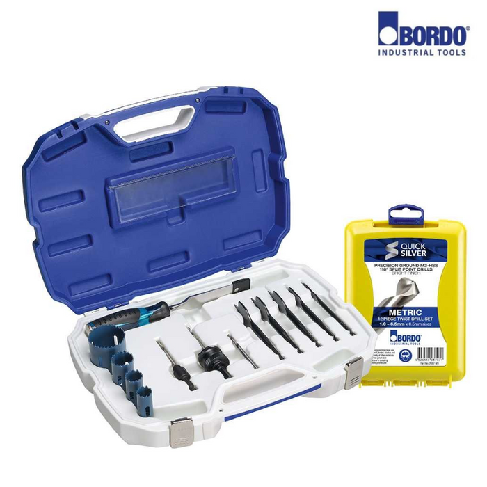 10-54mm 13 Pce Locksmith's Hole Saw Kit with Bonus 12 Pc Jobber Drill Set